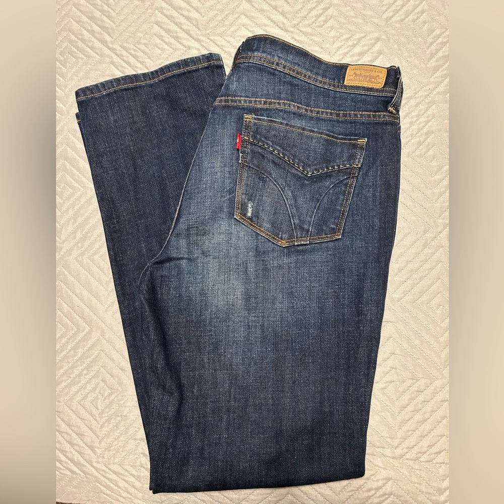 Levi’s Distressed Straight Leg Jeans Women’s 14M Dark Wash Stretch - Picture 5 of 15